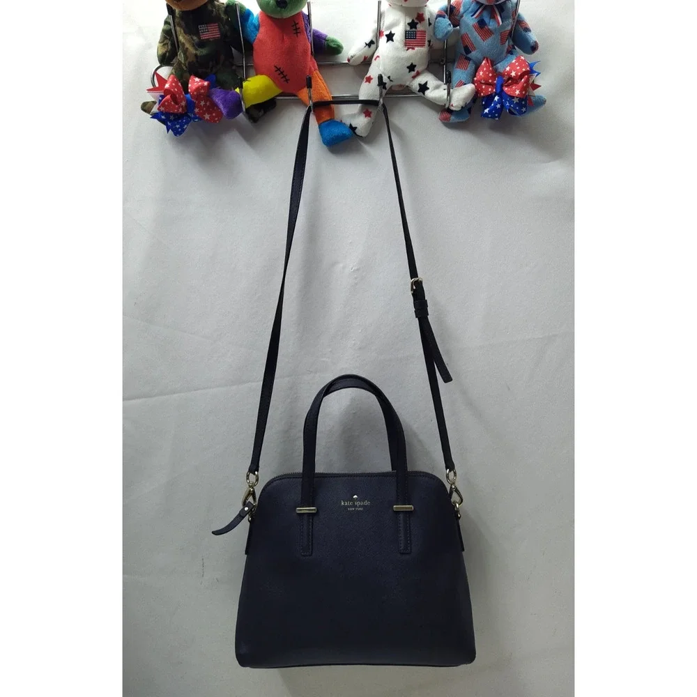 Kate Spade New York Midnight Blue Leather Double Handles Zipper Satchel Bag